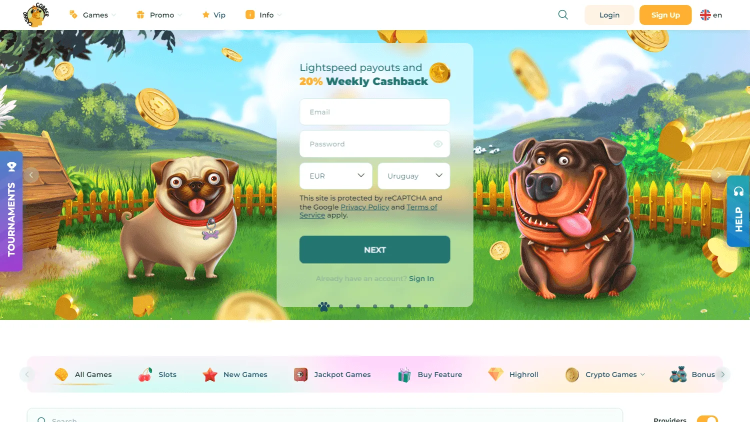 Cobber Casino games lobby on desktop