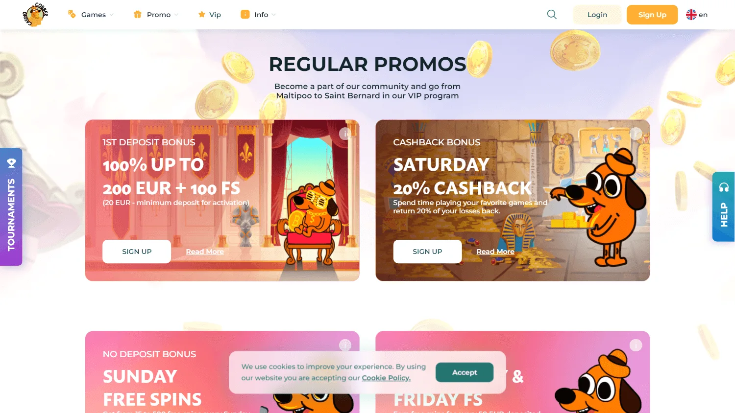 Cobber Casino promotions area on desktop